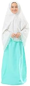 ELANESA Girls prayer clothes kids Islamic clothing 2 piece set prayer clothes skirt dress with a head scarf and A rosary gift