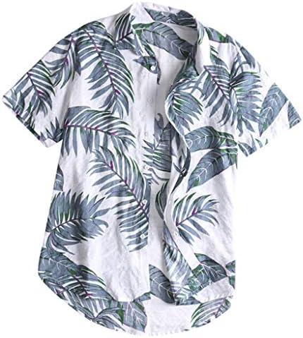 BSFASF Men's Beach Short Sleeve Shirt Hawaiian Blouse Casual Tee Floral Printed Button Down Tops (Grey, M)