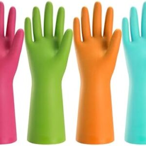 Bamllum Rubber Cleaning Gloves for Kitchen - 4 Pairs Reusable Dishwashing Gloves for Household, Flexible Durable & Waterproof