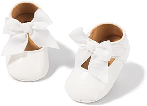 Bellocasa Baby Mary Jane Flats for Girls with Bowknot Cotton Anti Skid Sole Infant First Walker Princess Dress Crib Wedding Shoes