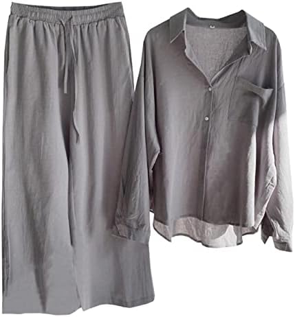 Beralst Women's 2 Piece Set, Linen Button Down Shirt + Wide Leg Pants Tracksuit