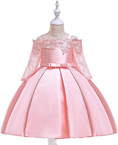 Best Gift Flower Kids Clothing Satin Elegant Lace cutout half sleeve Girls Dresses for Children Princess Party Costumes 3-10 Years