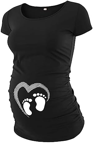 Decrum Pregnancy Announcement Shirts for Women - Summer Maternity Top Ruched Sides Soft Pregnant Clothes