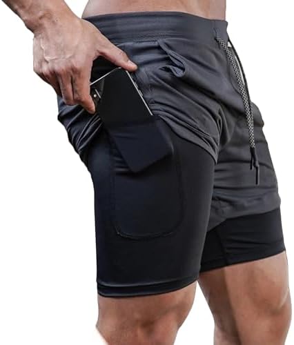 Dress Cici Gym Shorts for Men, Men's Activewear Running Shorts,Drawstring Gym Shorts Men, 2 Layer Loose Athletic Shorts with 4 Pockets