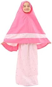 ELANESA Girls prayer clothes kids Islamic clothing 2 piece set prayer clothes skirt dress with a head scarf and A rosary gift