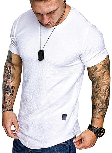 Fashion Mens T Shirt Muscle Gym Workout Athletic Shirt Cotton Tee Shirt Top