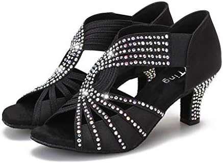 Half Rhinestones Ballroom Dance Shoes Women Latin Salsa Practic Wedding Indoor Crystal Suede Footwear 1.5in Heels YT17