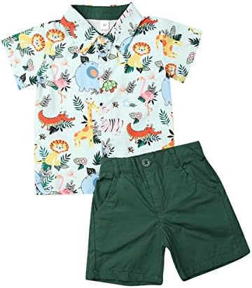 Ilyhaha Toddler Kid Baby Boy Shorts Set Animal Print Botton Down Shirt Solid Color Short Pants 2Pcs Summer Outfits