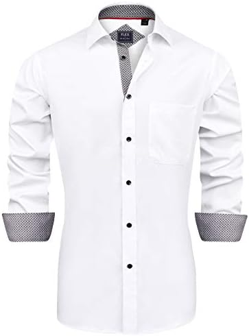 J.VER Men's Dress Shirts Solid Long Sleeve Stretch Wrinkle-Free Formal Shirt Business Casual Button Down Shirts