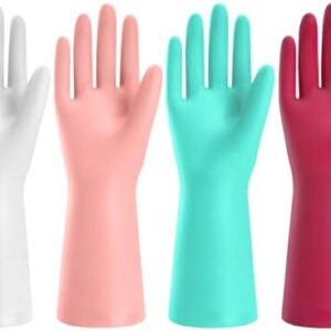 KAQ Reusable Rubber Cleaning Gloves: 4 Pairs Latex Free Non-Slip Household Kitchen Gloves for Washing Dishes