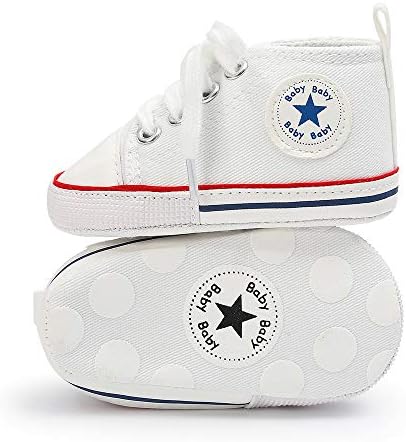 KIDSUN Unisex Baby Boys Girls High Top Sneaker Soft Anti-Slip Sole Newborn Infant First Walkers Canvas Denim Shoes