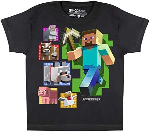 Minecraft Steve And Friends Boys T-Shirt | Official Merchandise | PS4 PS5 XBox PC Switch Gamer Gifts, Tween Teen School Boys Gaming Top, Childrens Clothes, Kids Birthday Gift Idea