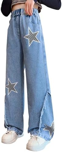 SEAUR Baggy Jeans for Girls Ripped Wide Leg Denim Cargo Pants Y2k Kids Cute Aesthetic Clothes Size 5-15 Years