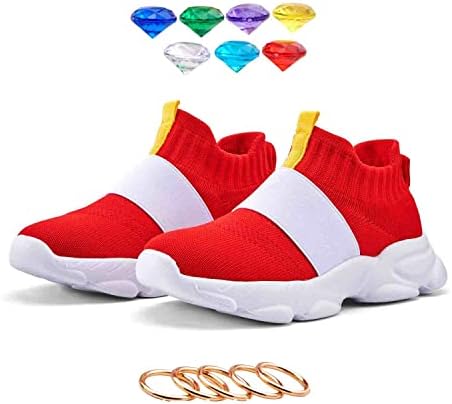 Shoes for Boys Girls Kids Children Red Sonic Sneakers with Yellow Stripe Sonic Birthday Party Gift