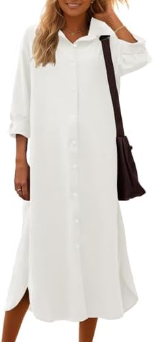 Sopliagon Women Cotton and Linen Shirt Dress Casual Loose Maxi Dresses