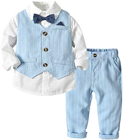 Tem Doger Baby Boys Formal Suit Toddler Gentleman Set Dress Slim Fit Shirt+Vest+Pants Outfits Tuxedo 9M - 8 Years