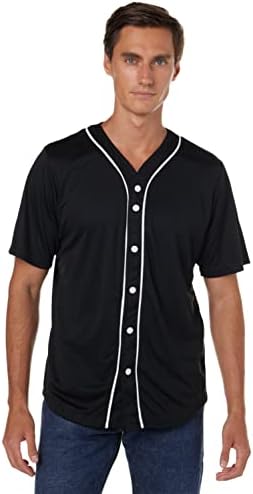 Urban Classics Men Baseball Jersey Casual Sports Shirt, Short Sleeves T-Shirt with Buttons and Stripes, V-Neck, Standard Fit (pack of 1)