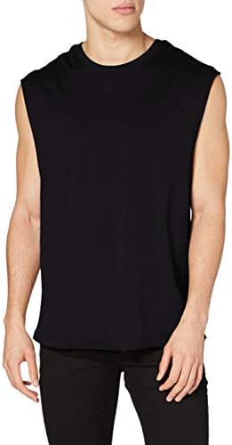 Urban Classics Mens Sleeveless T-Shirt Workout Vest with Round Neckline and Rolled Hems, Loose Tank Top, 100% Jersey Cotton, Black, Size: Small (pack of 1)