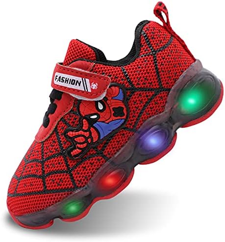 Szsppinnshp Toddler Boys Girls Light Up Shoes LED Lightweight Mesh Breathable Walking Sneakers Kids Spiderman Shoes Fashion Flashing Sneaker Athletic Running Shoe