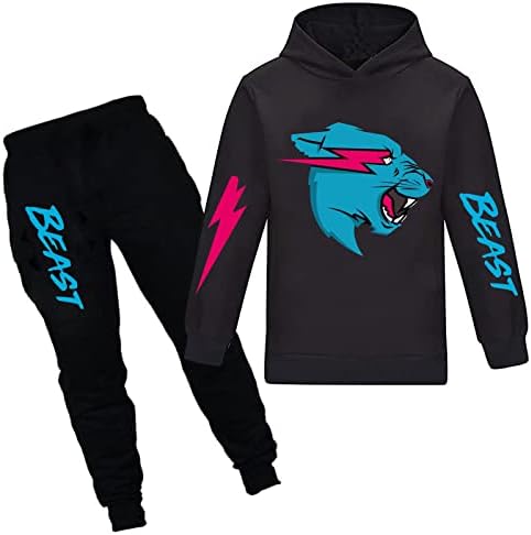 Mr Beast Boys Hoodies YouTube Gamer Clothes Set Lightning Cat Hoodie and Trousers 2pcs/Sets Tracksuits For Girls