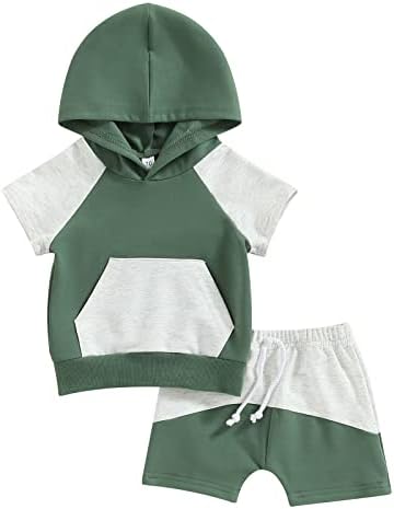 Kayotuas Toddler Baby Boy Summer Clothes Cute Short Sleeve Hooded Tshirt Top and Casual Shorts Set Infant 2 Piece Outfits