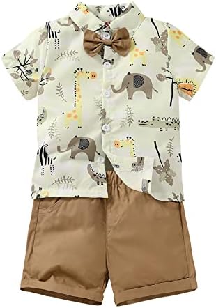 JEELLIGULAR Toddler Baby Boy Summer Clothes Short Sleeve Button Down Shirt Shorts Set Gentlemen Casual Outfits 1-6 Years