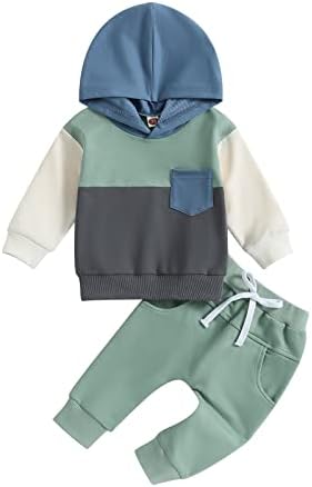 Toddler Baby Boy Clothes Set Long Sleeve Checkerboard Patchwork Hooded Tops Pants Cute Infant Newborn Fall Outfit