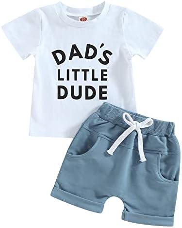 Amnnchya Daddys Boy Baby Clothes Dad's Little Dude Short Sleeve Shirts and Drawstring Shorts Toddler Summer Cute Outfit