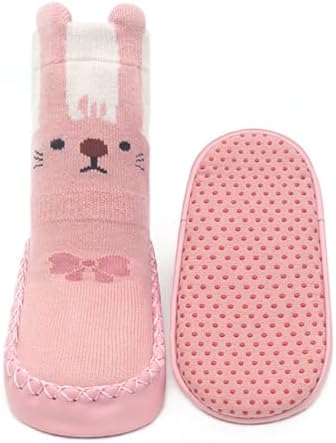 Snegyu Cute Cartoon Animal Pattern Baby Boys Girls Non-slip Cotton Slipper Socks Shoes Baby Moccasins Toddler Shoe Socks 0-6 Months