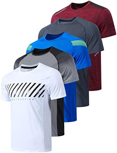 5 Pack Men’s Active Quick Dry Crew Neck T Shirts | Athletic Running Gym Workout Short Sleeve Tee Tops Bulk