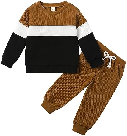 ADXSUN Kid Toddler Boy Clothes Color Block Sweatshirt and Casual Pants 2Pcs Boys Fall Winter Outfits