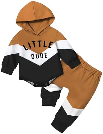 AGAPENG Baby Boy Clothes Color Block Oversized Hoodie Sweatshirt Onesie Romper Long Pants Sweatsuit Fall Winter Outfits Set