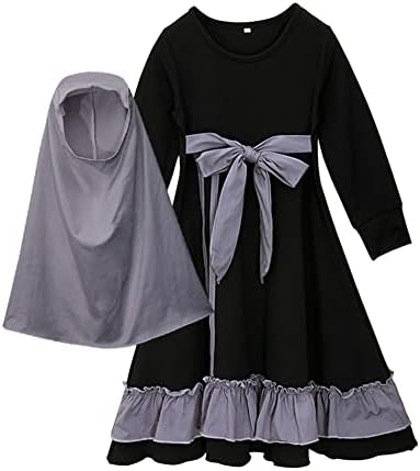 Abaya for Girl Kids Hijab Scarf Muslim Dress Two-piece Ramadan Prayer Clothes Islamic Arabic Kaftan Khimar Robe