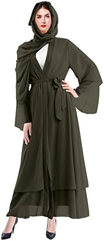 Abayas For Women Muslim Long Sleeve Chiffon Maxi Cardigan Dress Modest Robe Casual Islamic Clothes Dubai Cover Up Dress