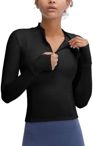 Almaree Workout Tops for Women Athletic Long Sleeve Shirts Yoga Gym Clothes with Thumb Holes