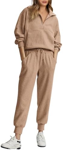 BTFBM Women's 2 Piece Tracksuit Fall Outfits 2024 Long Sleeve Half Zip Sweatshirt Sweatpants Lounge Set Sweatsuits