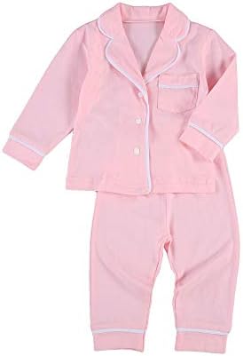 BULINGNA Kids Toddler Baby Girl Boy Summer Two Piece Pajamas Set Button Down Top with Shorts