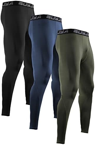 BUYJYA 3 Pack Men's Compression Pants Running Tights Workout Leggings Athletic Cool Dry Yoga Gym Clothes Gift