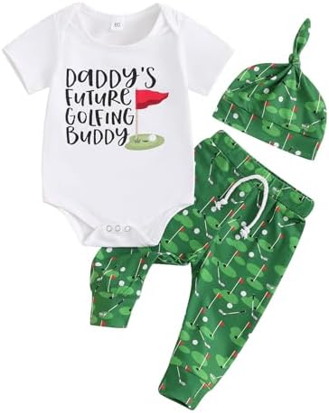 Baby Boy Girl Summer Clothes Daddy's Future Golfing Buddy Short Sleeve Romper Long Pants Hat Newborn Golf Outfits