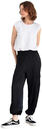 Beila Black Cargo Pants, pocket detail and adjustable from wrist