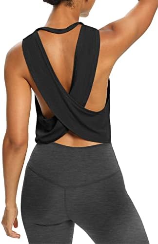 Bestisun Womens Open Back Workout Tops Cropped Loose Fit Ribbed Yoga Tank Tops Backless Athletic Shirt