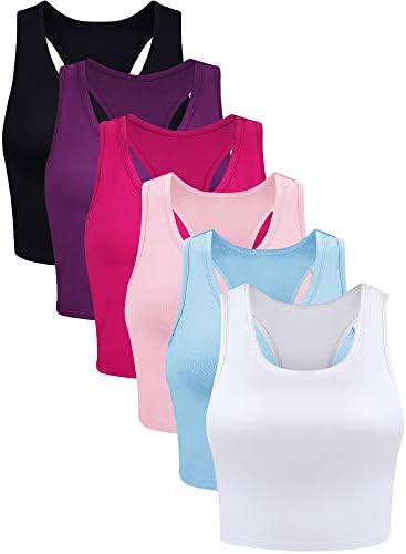 Boao 4 Pieces Basic Crop Tank Tops Sleeveless Racerback Crop Sport Top for Women