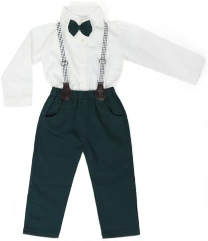 COYLINK Boy Formal Suits, Boy Gentleman Outfits Formal Clothes Set for 3-6Y, Kid Long-Sleeve Bowtie Shirt Suspender Pants