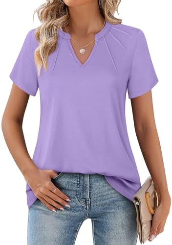 Furnex Women's Short Sleeve Tunic Shirt Pleated Mesh Blouses Summer Floral Tops