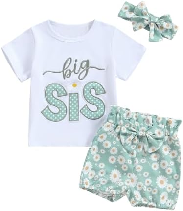 GOOCHEER Big Sister Little Sister Matching Outfits Toddler Baby Girl Romper Shirt Top Daisy Shorts Set Summer Clothes