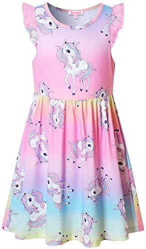 Girls Unicorn Dresses Summer Flutter Sleeve Clothes for Kids