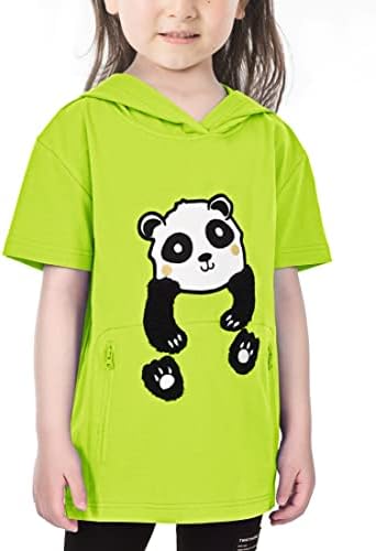 Girts Boys Tees with Zipper Pocket, Cute Panda Cotton T-Shirt Short Sleeve Tops for Kids，UV Protection Hoodies 3-10 Years