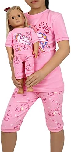 HDE Girls Unicorn Pajamas with Matching Doll Outfit Cotton Pajama Set for Girls