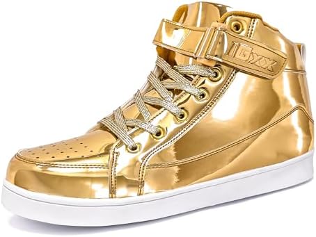 IGxx Sequins Shoes for Kids Boys Fashion Sparkle Gold Shoes Bling Shiny High Top Sneakers Girls Hook&Loop