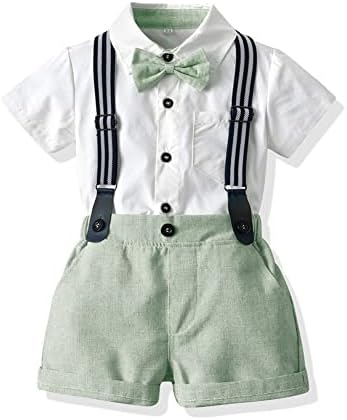 IMEKIS Baby Boys Formal Suit Gentleman Bowtie Romper Suspenders Shorts Wedding Tuxedo Outfit Cake Smash Christening Clothes